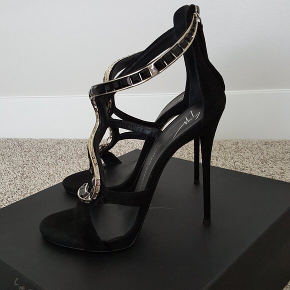 Giuseppe Zanotti Black Suede Venere Crystal Open Toe Heel Stiletto Alien Sandal - Picture 4 of 15